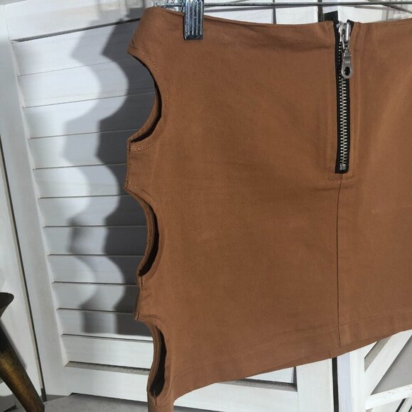 The Ragged Priest Brown Mini Skirt Cut Out Sides Size 8 - Picture 5 of 10
